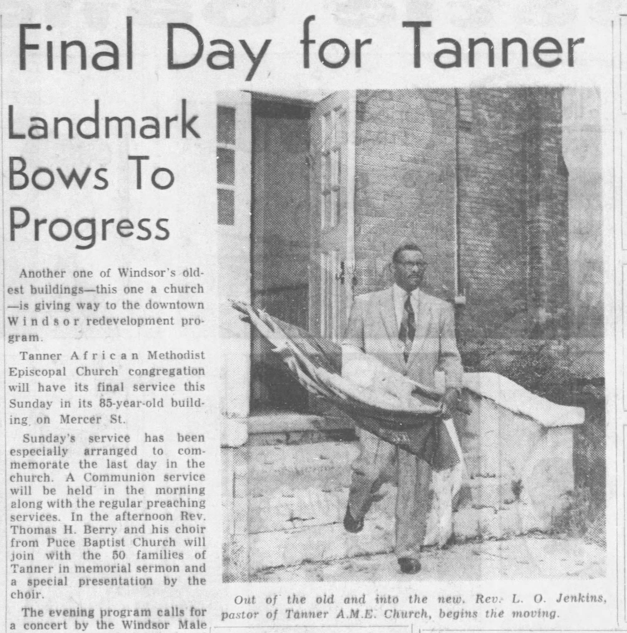 Newspaper article about the last days of the Tanner AME Church