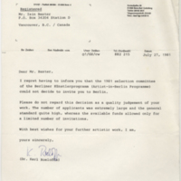 General correspondence, letter of rejection, Artist in Berlin programme