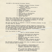 Labatt&#039;s stuff, retired employees project outline correspondence and project outline with supporting documentation regarding Honeywell Retiree Volunteer Project [HRVP]