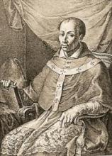 Engraved image of Antonio Agustin sitting on a chair